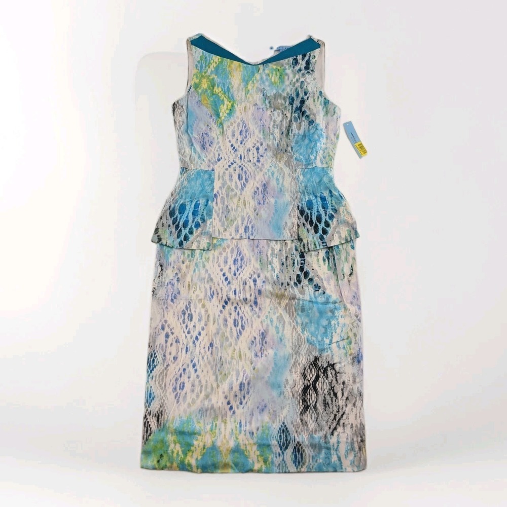 Antonio Melani Womens Sz 2 Sunny Fields Peplum Sheath Dress Blue‎ Multi Abstract